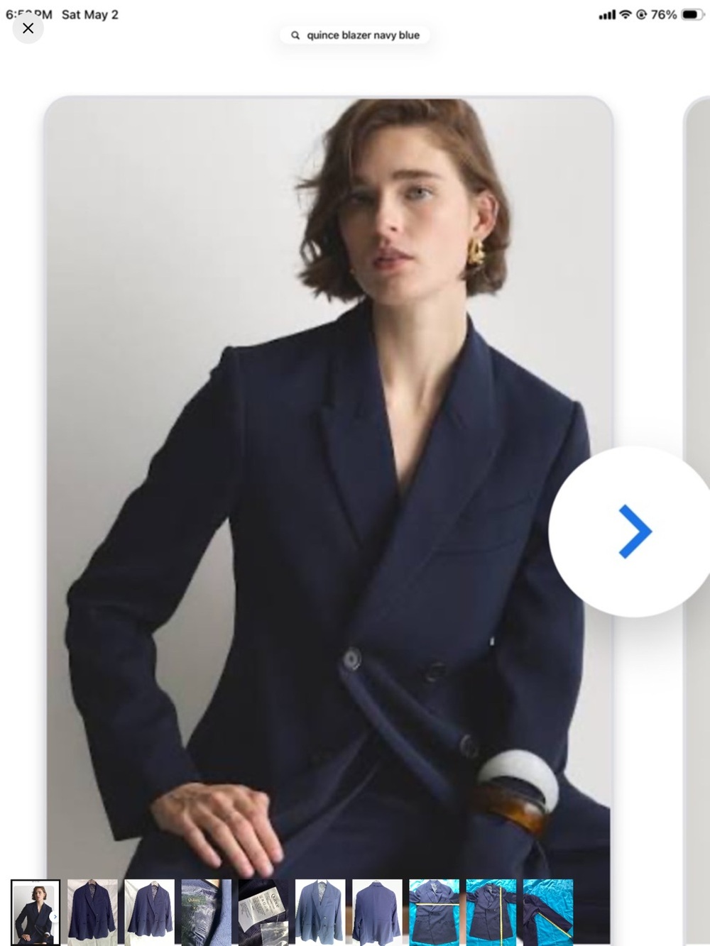 Quince Navy Double-Breasted Blazer